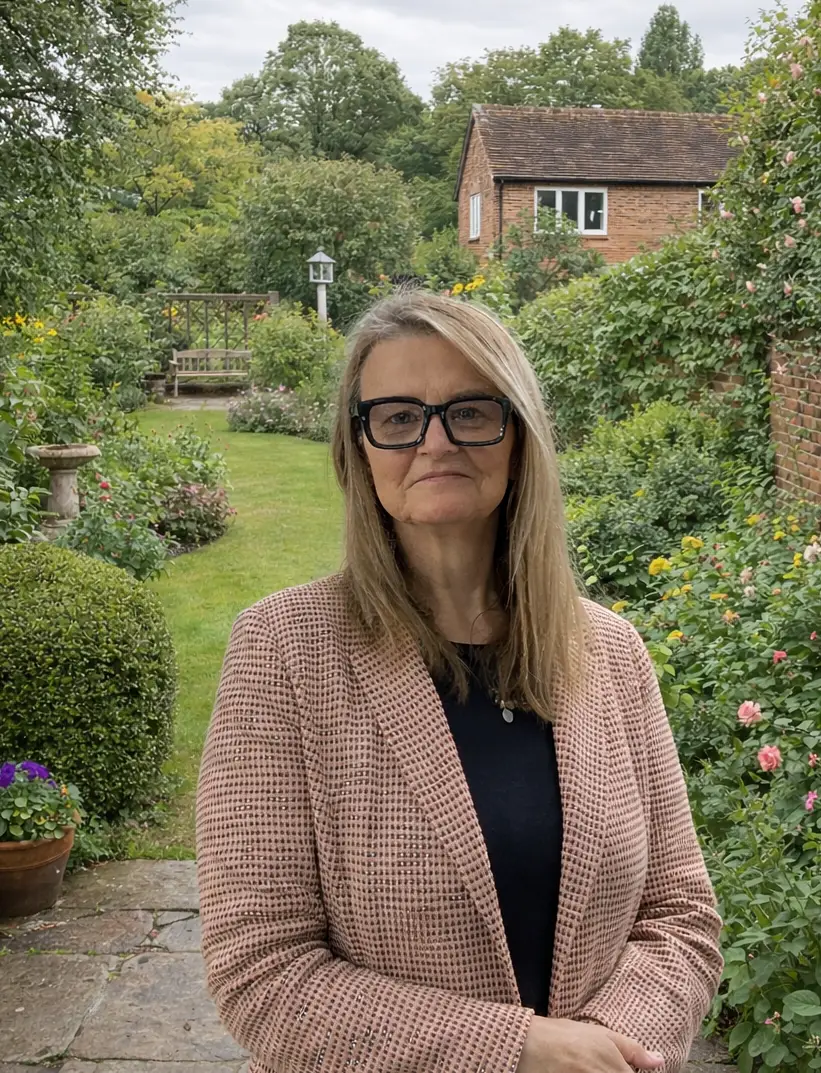 Lady standing in an English Country Garden